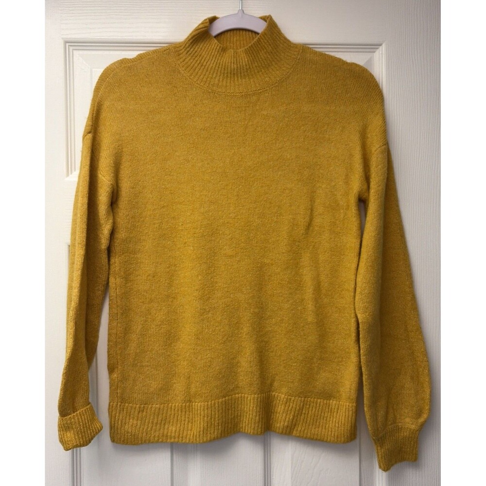 Marled Reunited Clothing Gold Mock Neck Puff Sleeve Knit Sweater XS